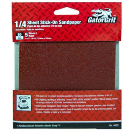 Gator Finishing 4075 4.5 in. 60 Grit Power Sanding Sheet- 5 Pack 197326